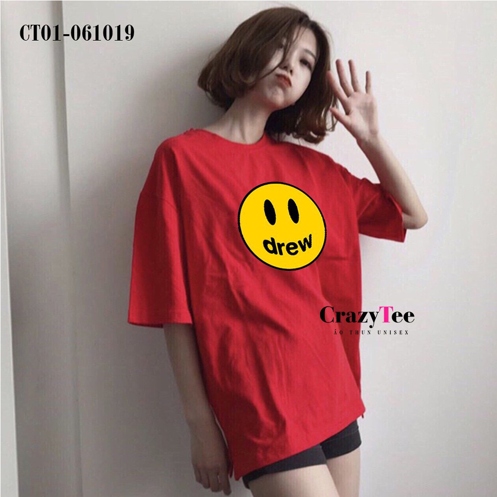 Áo Thun Đỏ Mặt Cười Drew House Justin Bieber Smiley Face Tay Lỡ Big Size - CT01-061019