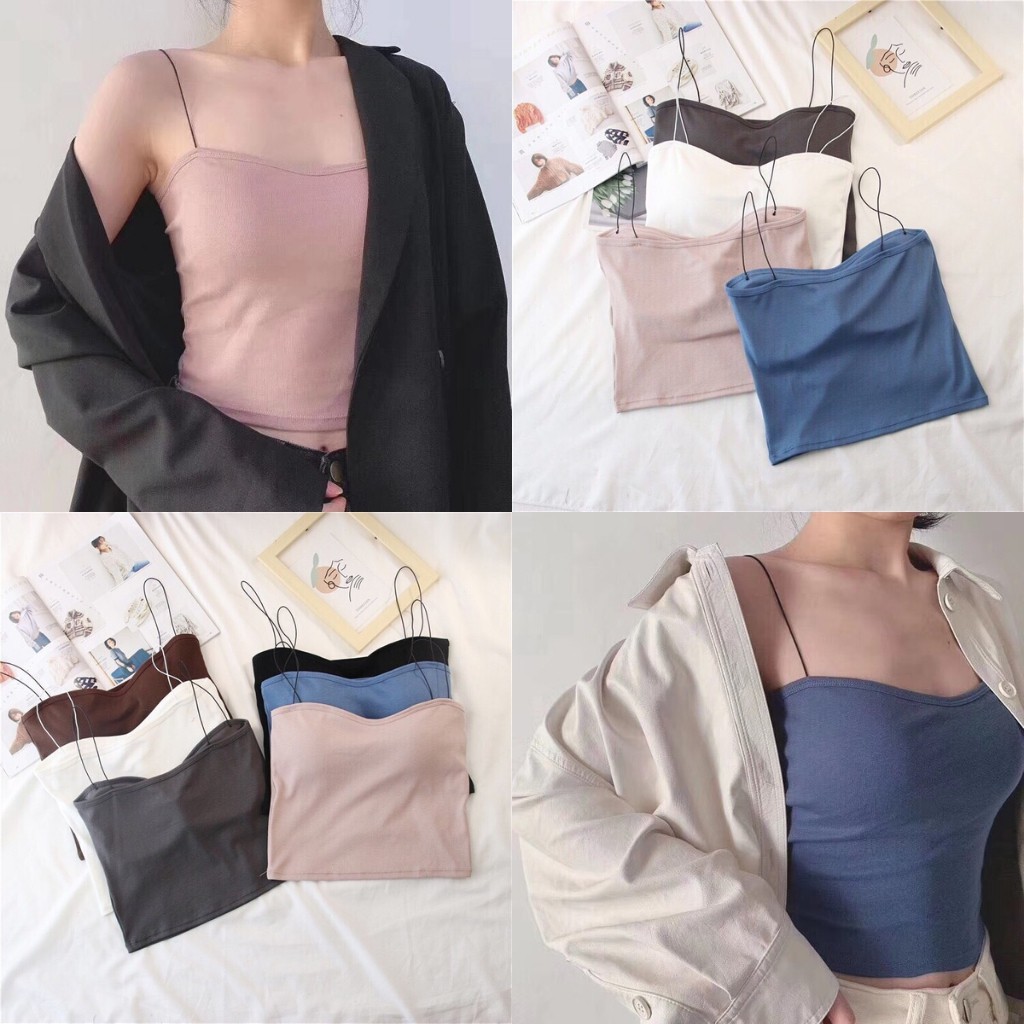 Áo 2 dây croptop nữ sexy, áo hai dây ôm sợi bún có đệm ngực siêu hót 299