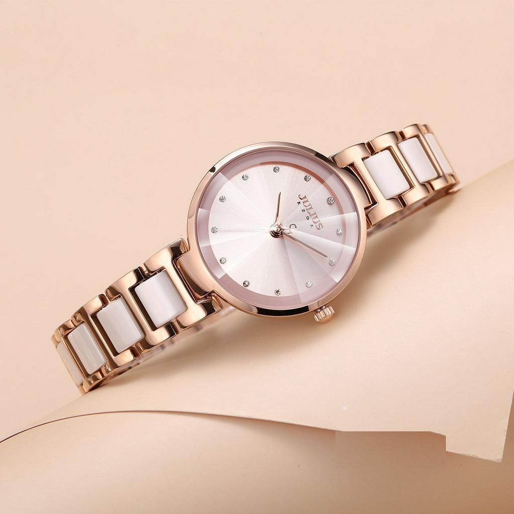 Đồng Hồ Nữ JA-1209 Julius Hàn Quốc Dây thép Đính Đá Ceramic