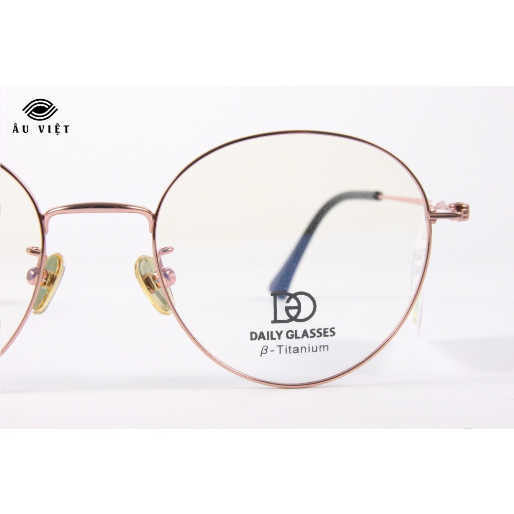 Gọng kính nam nữ kim loại titanium dáng tròn Daily Glasses DGA-9802 màu vàng hồng Full box
