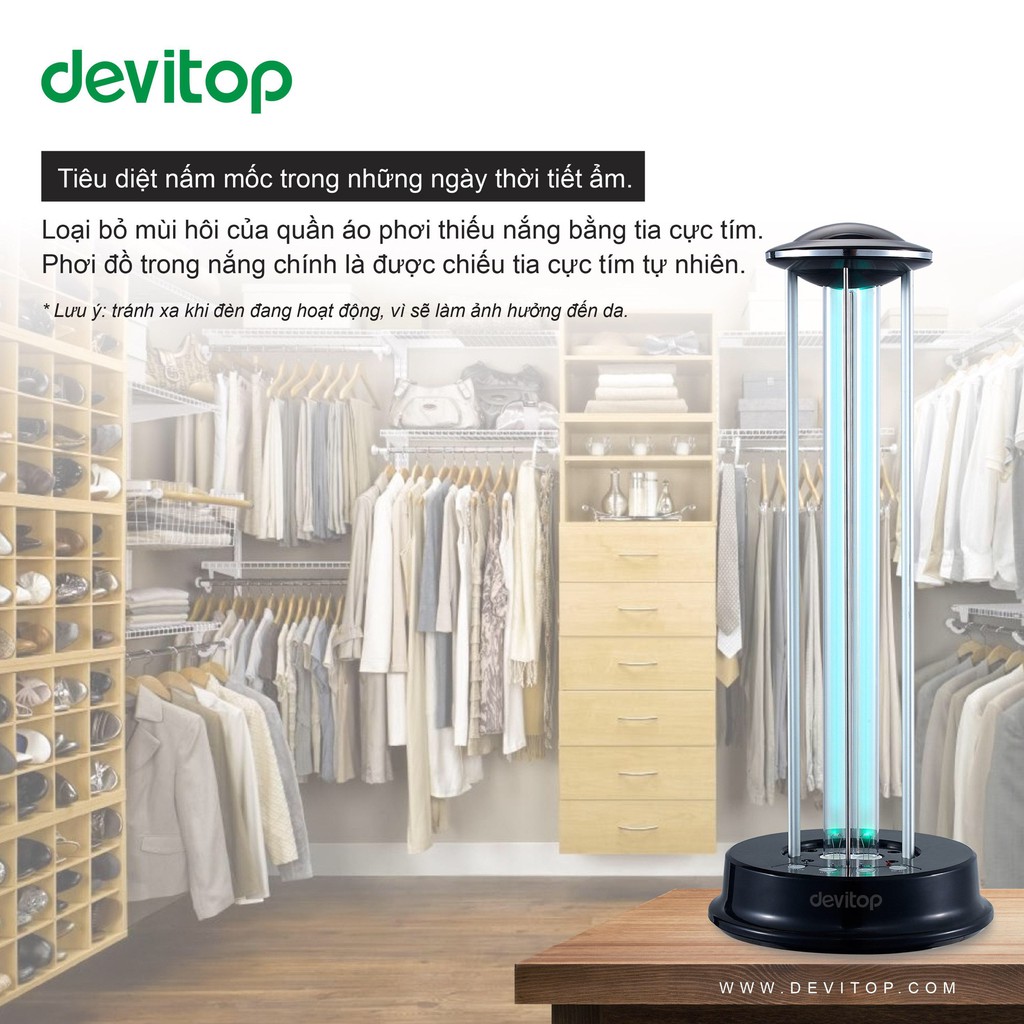 Đèn diệt khuẩn tia cực tím Devitop UVC 36W có Remote tiện lợi