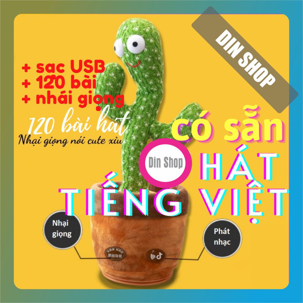 Xương rồng nhảy múa hát Tiếng Việt 💎DIN SHOP💎 Đồ chơi nhồi bông biết nói, nhại giọng, sạc usb - quà tặng cho bé