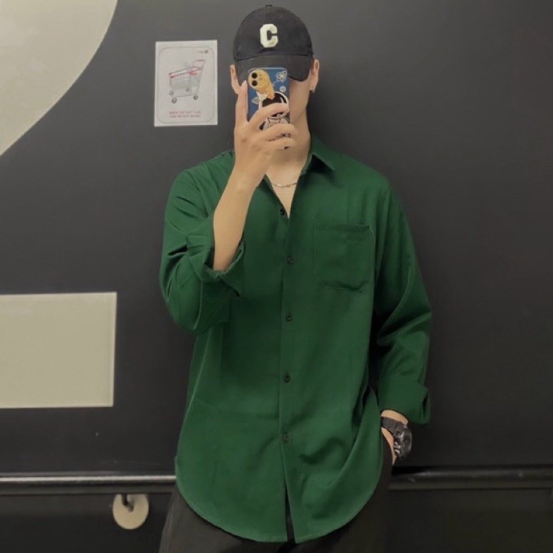 Áo Sơ Mi Lụa Xanh Lá Unisex KSS302