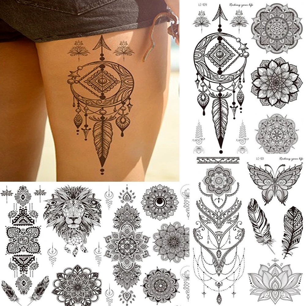 Hình xăm dán chống nước họa tiết mandala thời trang cho nữ