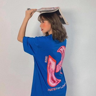 [Hình thật] Áo thun tay lỡ freesize phông form rộng Unisex, mặc lớp, nhóm, cặp in hình màu xanh dương