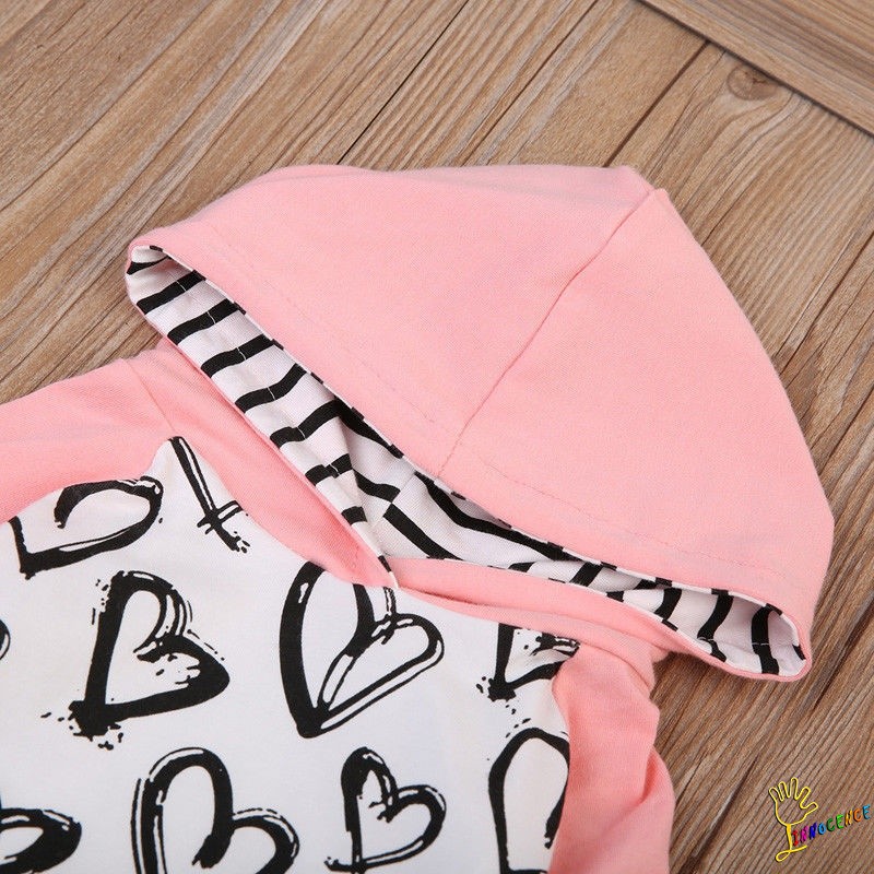❤XZQ-Newborn Kids Baby Girl Clothes Long Sleeve Hooded T-shirt Top Pants Outfit Set P