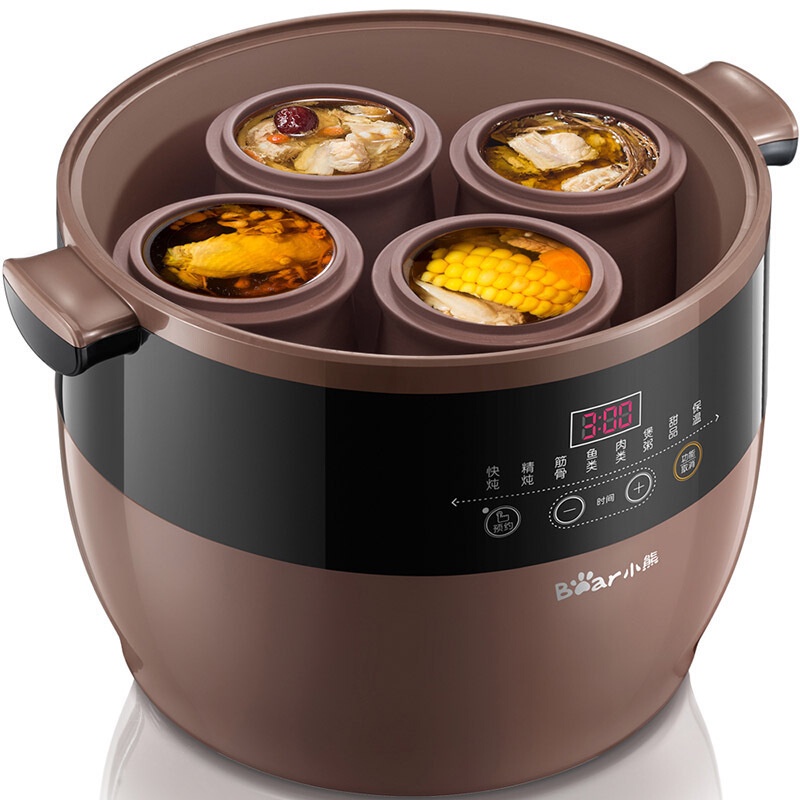 Nồi Chưng Yến, Hầm Cháo Cách Thủy, Nấu Canh Súp Chính Hãng Bear 4.5L  Có Hẹn Giờ - Gồm Thố 4.5L  va 4 Thố 0.5L