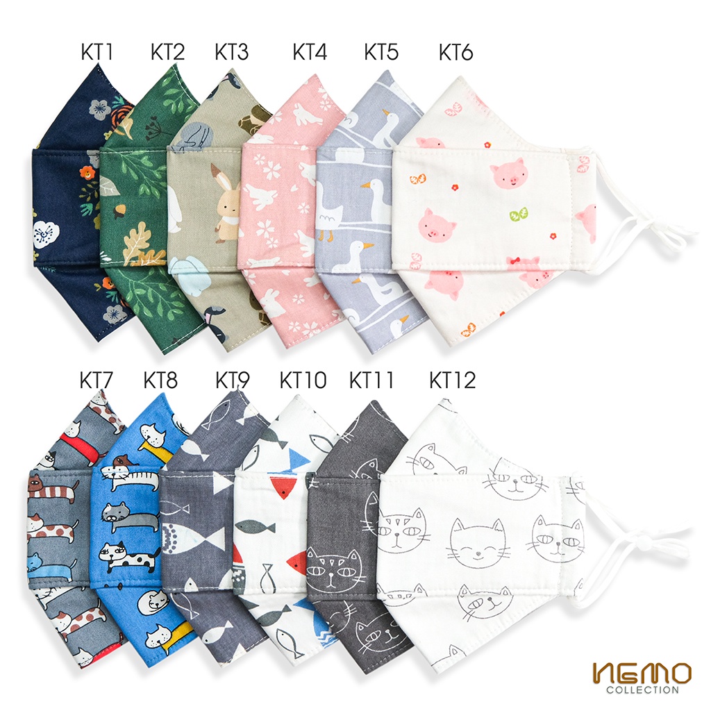 Khẩu Trang 4D Nemo Handmade Họa Tiết, Chống Nắng, Chống Bụi, Lọc Khuẩn, Thoáng Khí Không Gây Mụn - Mã KTXS