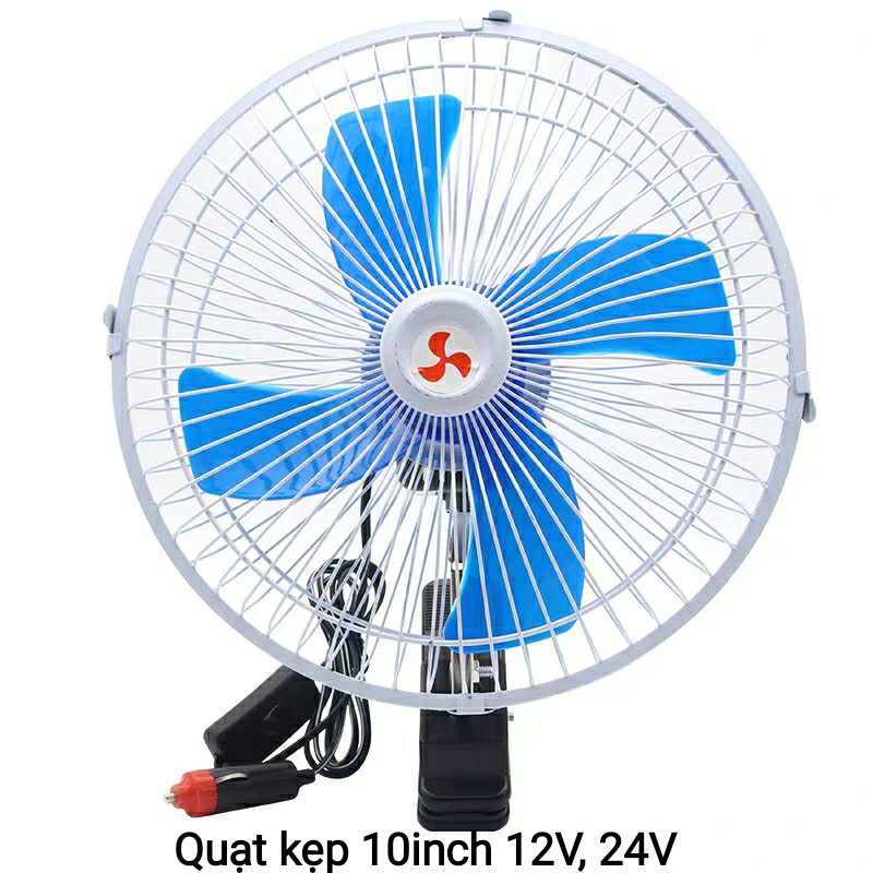 Quạt kẹp làm mát trên ô tô loại 10inch và 8inch cho bình 12v và 24v tiện dụng có chức năng xoay 360độ