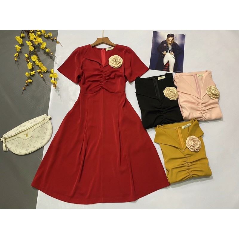 Đầm Liền Tay Ngắn Cổ Chữ V - Váy Cotton thiết kế đính hoa - Hàng Xuất Khẩu | BigBuy360 - bigbuy360.vn