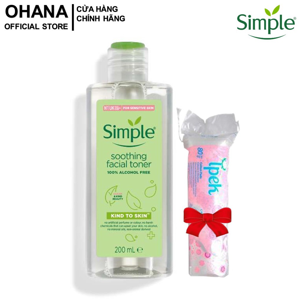 [Tặng Bông] Nước Hoa Hồng Không Cồn Simple Kind To Skin Soothing Facial Toner 200ml