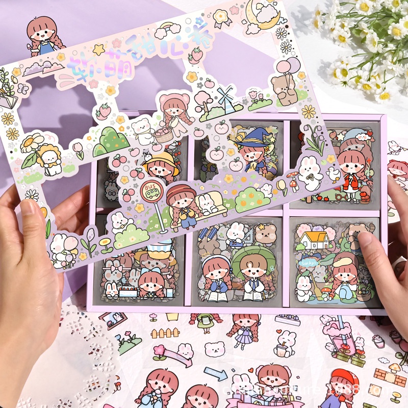 Sticker hộp 200 tấm hình dán dễ thương  Có tách set