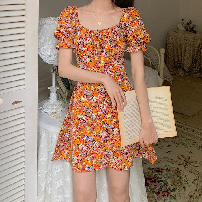 Đầm chữ A tay ngắn in họa tiết hoa phong cách bohemian cho nữ