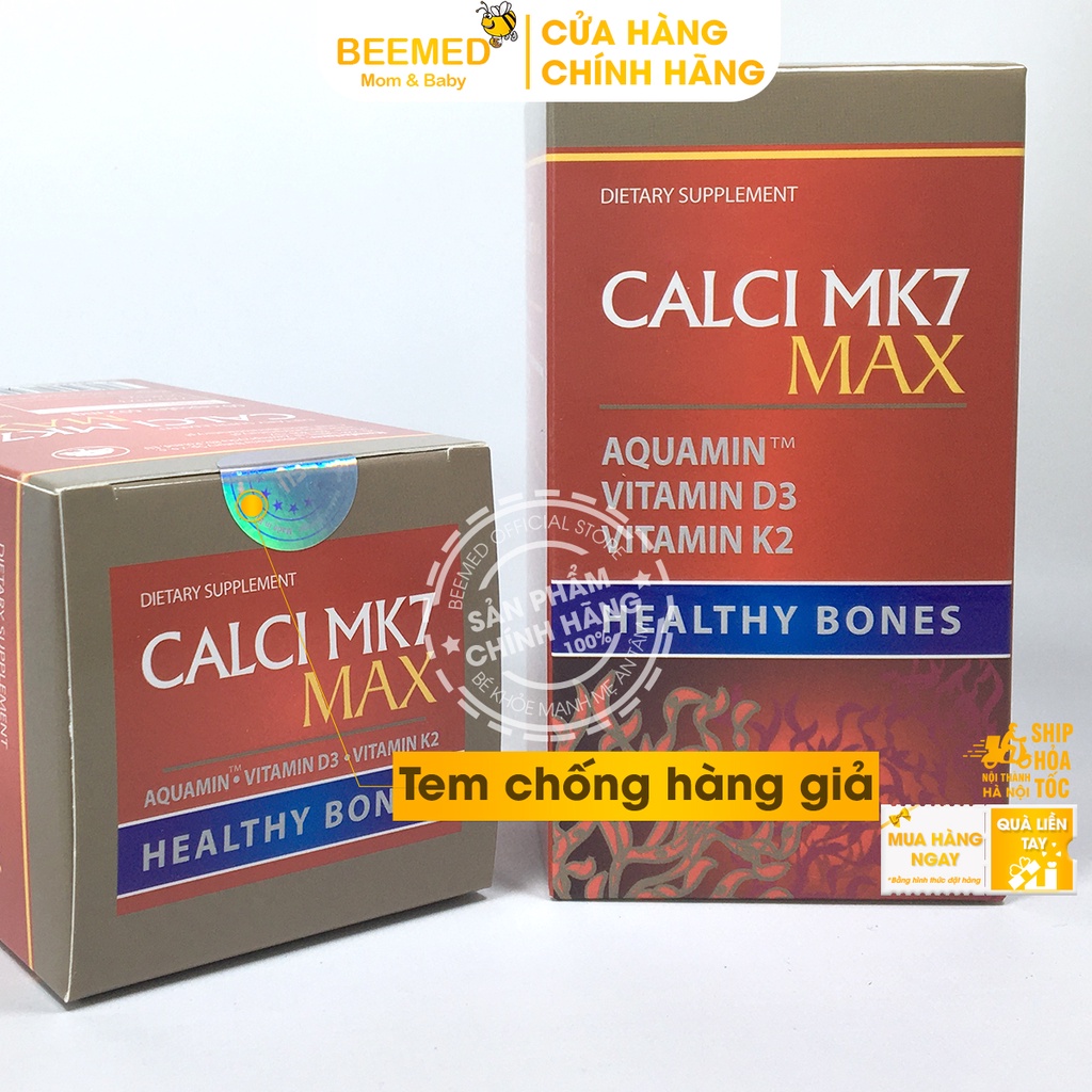 Canxi hữu cơ từ tảo biển đỏ Calci Mk7 Nhập khẩu từ Châu Âu, có thêm D3 và K2 giảm loãng xương cho mẹ bầu Hộp 60v