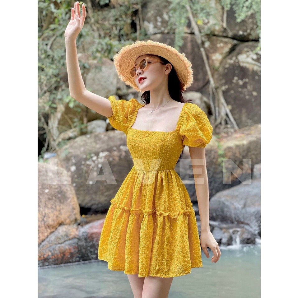 Đầm Cổ Vuông Tay Phồng (Có Mút Ngực)