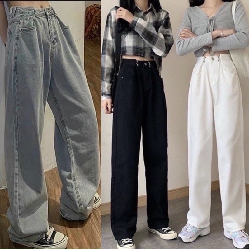 QUẦN JEAN ỐNG SUÔNG NẸP GÀI EO Phong cách Hàn Quốc trẻ trung