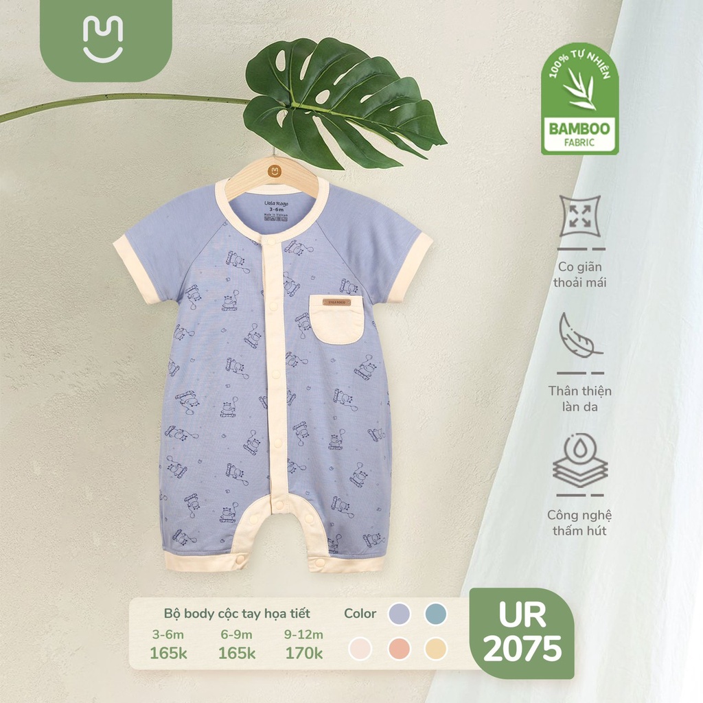 Bodysuit cộc tay Ualarogo 3-12M vải bamboo liền thân gọn gàng cúc bấm tiện lợi cho mùa hè