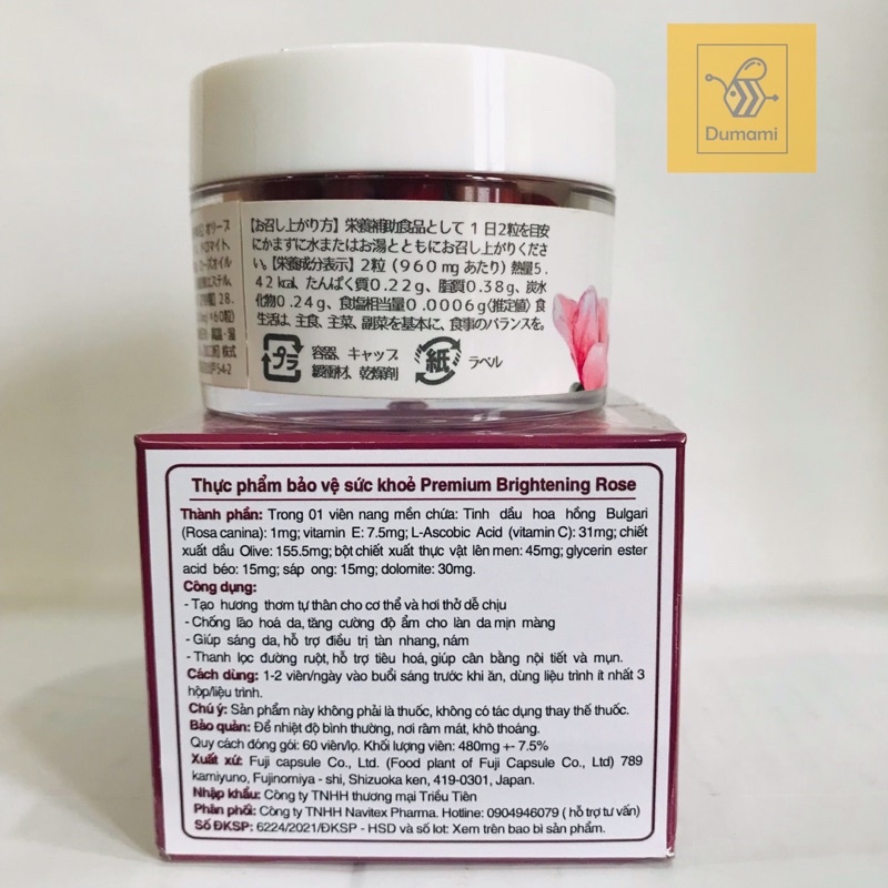 Viên Uống Tạo Hương Thơm Cơ Thể &amp; Trắng Da Premium Brightening Rose - 60 viên/lọ Của Nhật Bản
