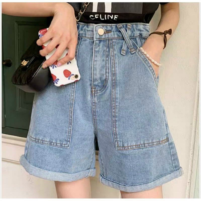 [Mã FAMAYWA giảm 10K đơn 50K] Quần Short Jeans Đai Chéo Túi Vuông, Quần Ngố Jean Lửng Nữ Form Rộng Trơn Basic, Labibi