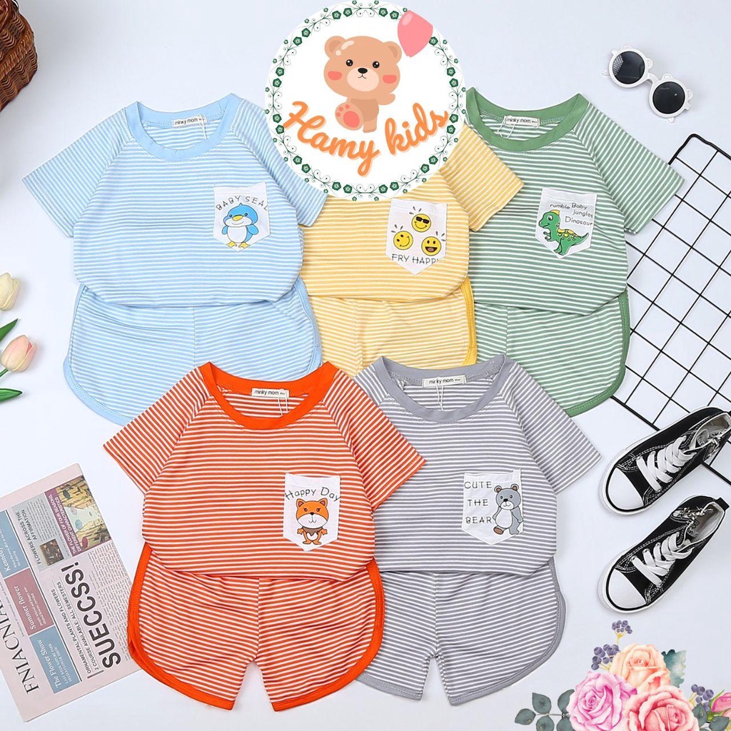Đồ Bộ Minky Mom Chính Hãng Bé Trai Bé Gái Thun Lạnh Sọc Dệt Visco Tay Ngắn Quần Cộc Bé Từ 0-5 Tuổi Dưới 20kg - Hamykids