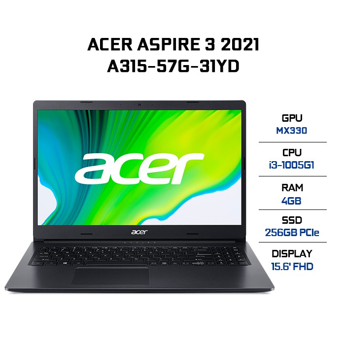 Laptop Acer Aspire 3 A315-57G-31YD i3-1005G1 | 4GB | 256GB | VGA MX330 2GB | 15.6' FHD | Win 10 | BigBuy360 - bigbuy360.vn