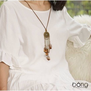 Dây chuyền dây deo cổ nữ lông vũ phong cách Boho Bông Accessories