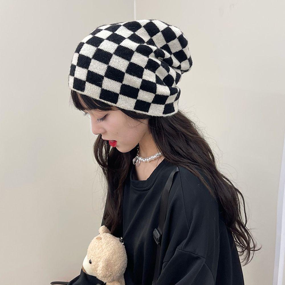 Mũ Len Họa Tiết Sọc Caro Đơn Giản Thời Trang Thu Đông Cho Nam Và Nữ