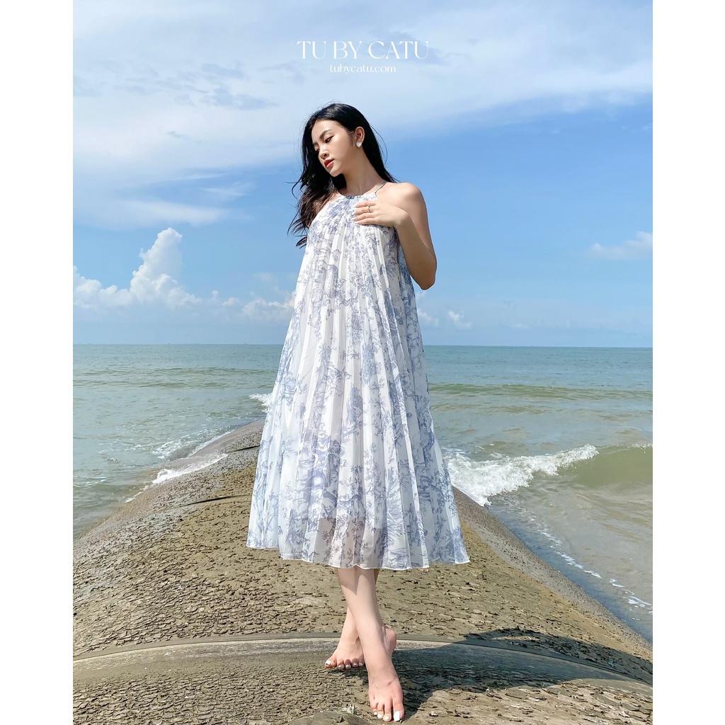 TUBYCATU | Đầm xếp ly floral blue dress (Limited)