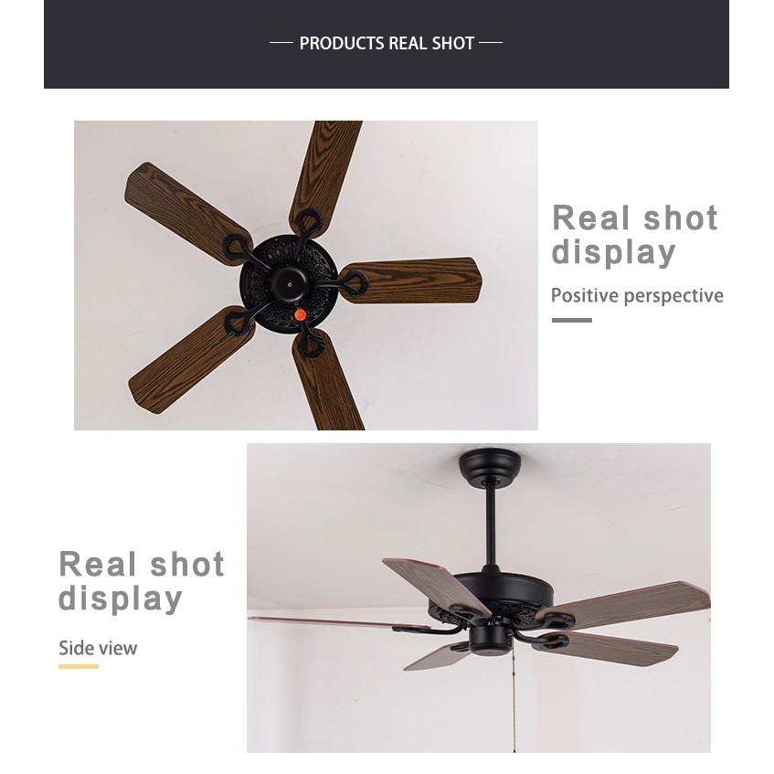 Quạt trần Cánh Gỗ Cổ điển - Quạt trần trang trí 5 cánh gỗ phòng khách, phòng ngủ, có điều khiển từ xa