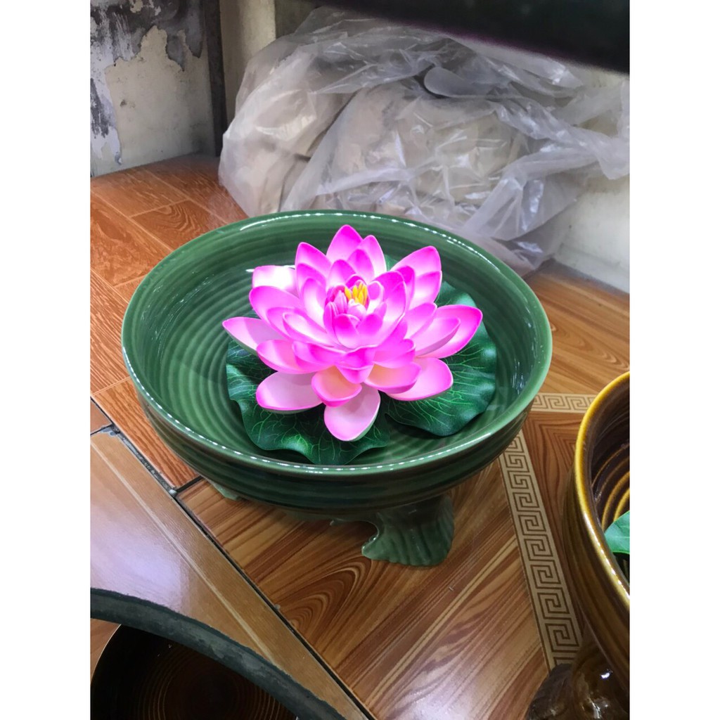Bát Sen Thả Hoa Dáng Tròn 25cm Bát Tụ Lộc đồ thờ cúng gốm sứ đề ban thần tài hút tài lộc chiêu tài