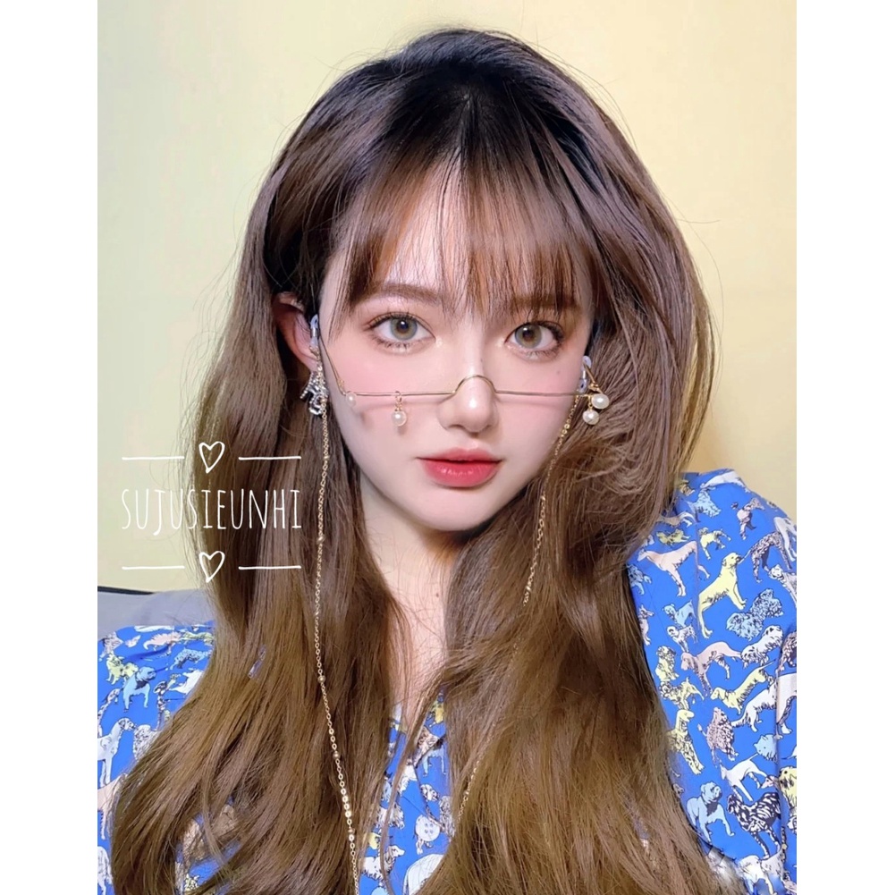 Kính nửa gọng hình vuông không tròng gắn hạt-dây xích đeo kính tạo kiểu