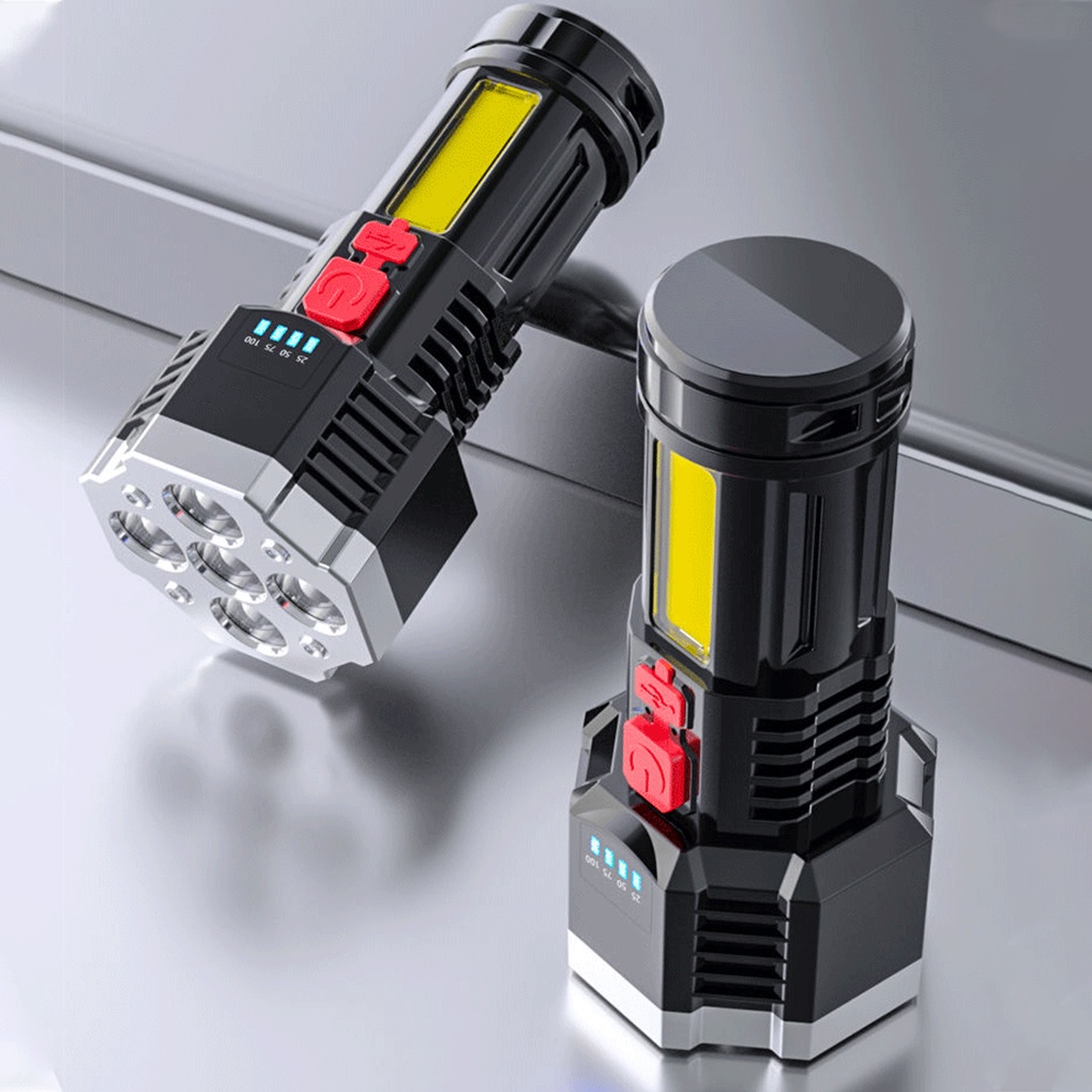 [Voll]Plastic Flashlight Portable Waterproof COB Hard Light Power Display Electric Torch Indoor Outdoor Travelling