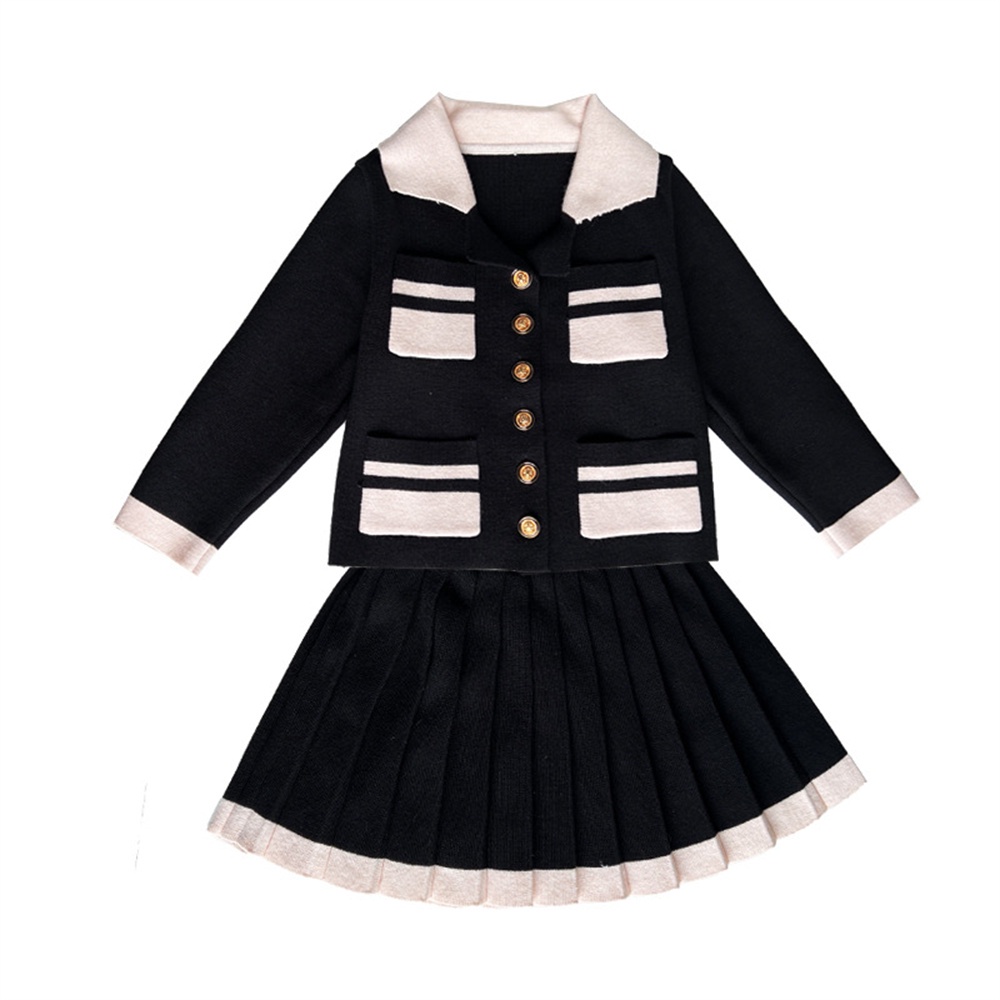 BEAR LEADER Set Áo Len Cardigan Phối Chân Váy 2 Món Thời Trang Mùa Thu Mới Cho Bé Gái 2-7 Tuổi