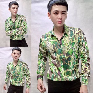 Sơ mi lụa họa tiết da rắn