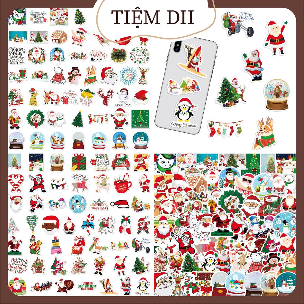 Sticker Hot Trang Trí Noel 2021 Dán Trang Trí Sổ, Vở, Ván Trượt, Mũ Bảo Hiểm, Xe Đạp, Xe Máy