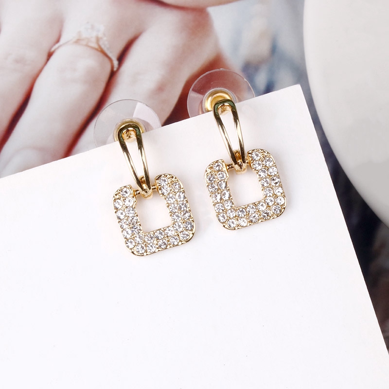 Bông tai mạ bạc 925 hình vuông đính đá phong cách thời trang