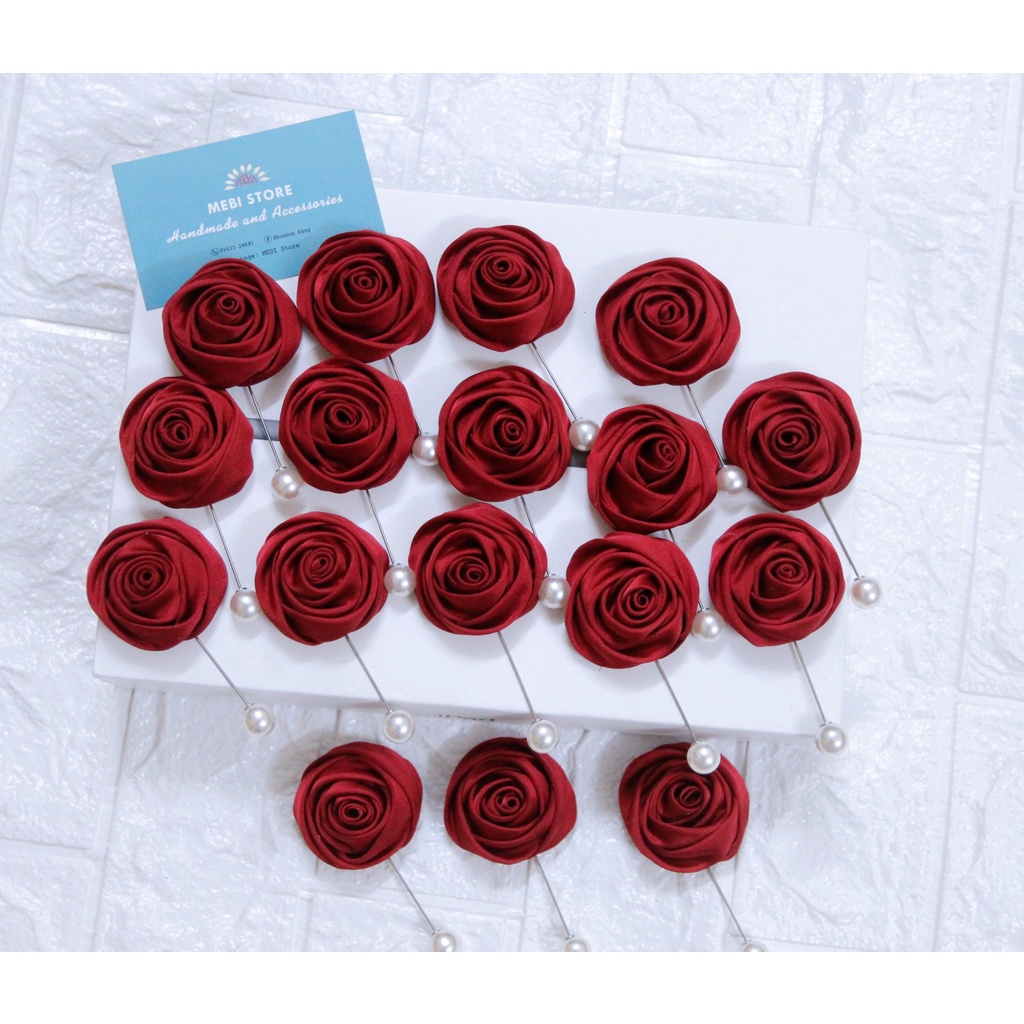 Hoa cài áo handmade MEBI Store mẫu hoa hồng cuộn búp không phụ kiện siêu xinh