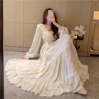 Đầm ulzzang tiểu thư sang trắng nhún bèo phối ren sang chảnh tay phồng xinh xắn có size SML