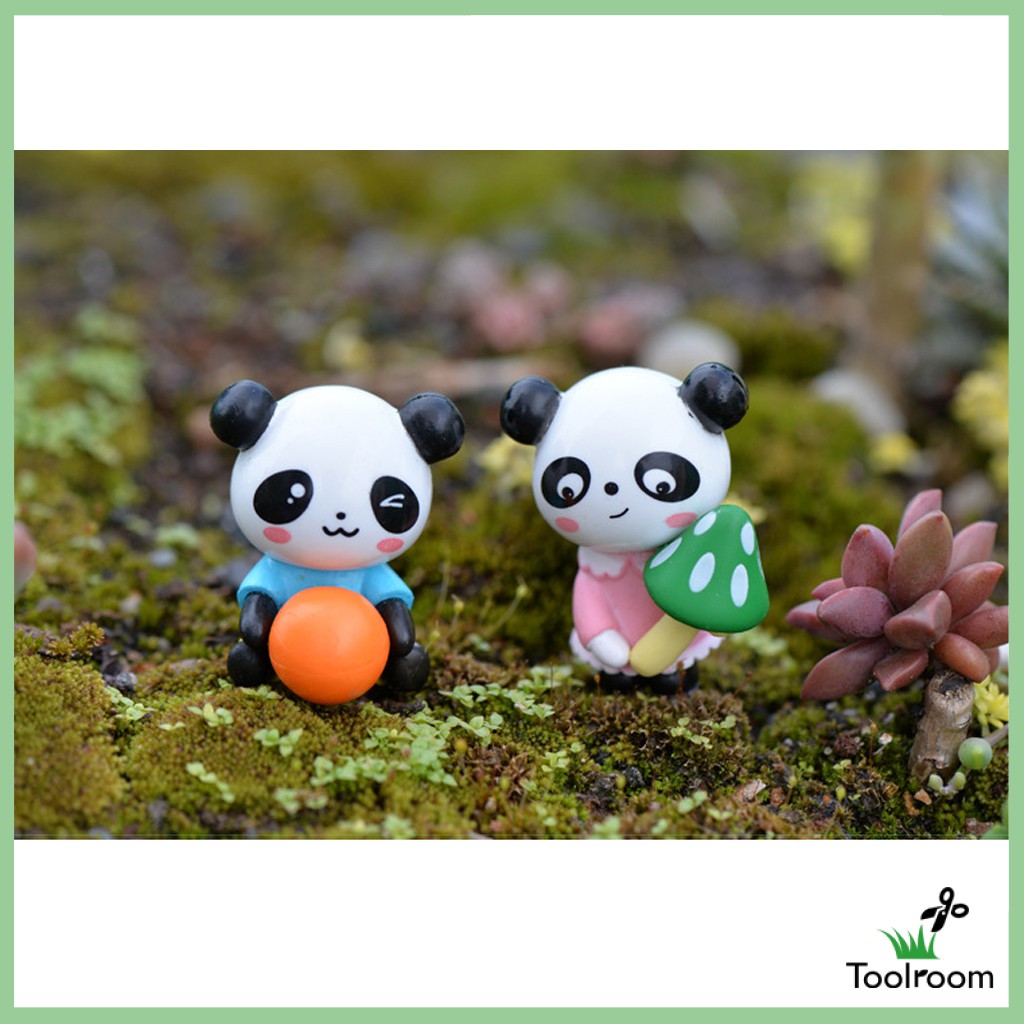 Set 4 Tượng Gấu Trúc Mini Bằng Nhựa Resin Dễ Thương Trang Trí Vườn DIY