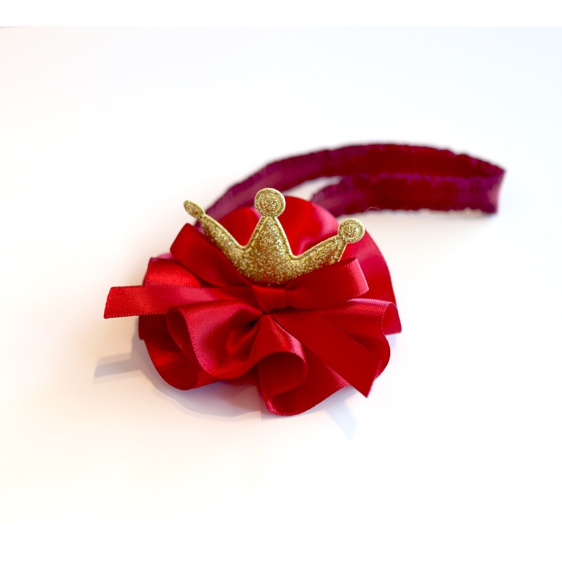 Băng Đô Cho Bé - Turban Công Chúa Vương Miện Đỏ Tết Đầy Tháng Thôi Nôi Cho Bé Gái Sơ Sinh