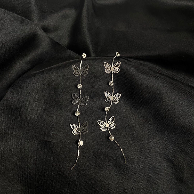 [Giao Hàng Miễn Phí] Bông Tai Bạc 925 Hình Bướm Khoét Rỗng Đính Kim Cương Lấp Lánh Dễ Phối Đồ Cá Tính 22459 S925