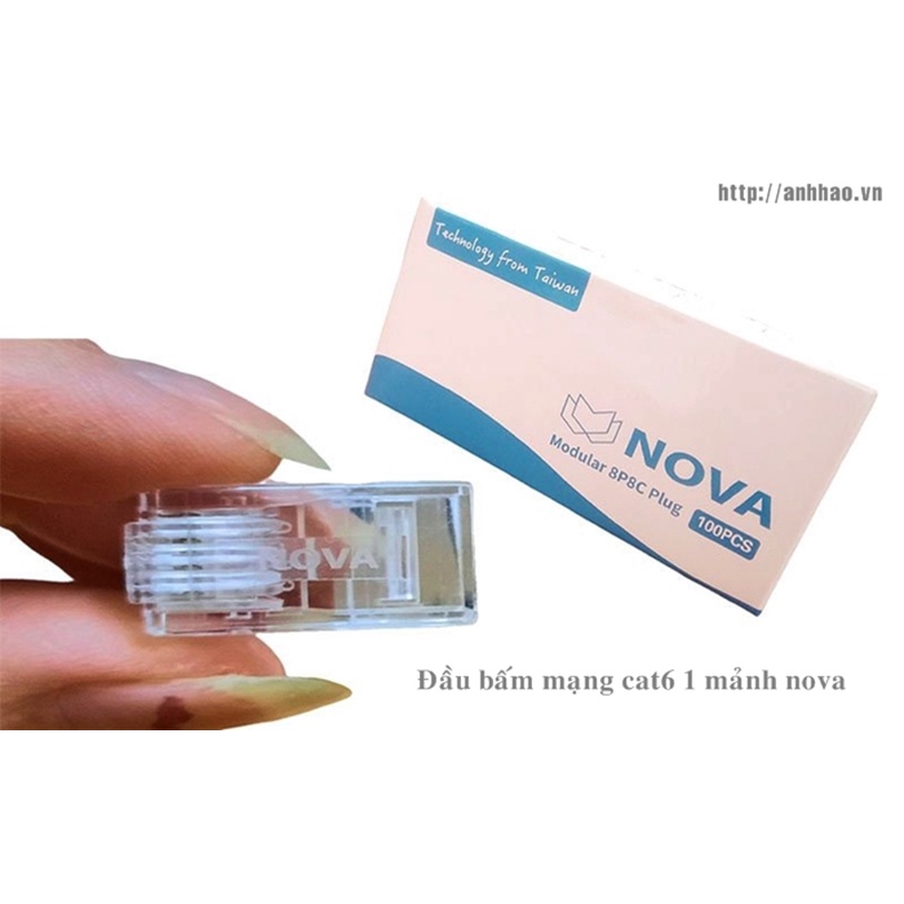 Đầu bấm mạng cat5/ cat6 Nova chính hãng - chân jack cắm mạ vàng 50u - Made in Taiwan