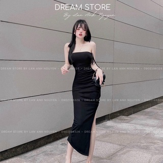 Đầm body, đầm 2 dây, đầm cúp ngực nhún hông xẻ tà chất liệu thun gân co giãn, đầm váy dự tiệc, đi chơi