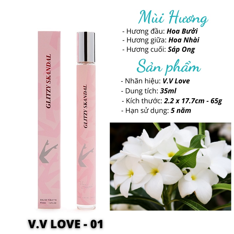 Nước hoa nữ tính quyến rũ thơm lâu dạng ống cực sang trọng và quý phái 35ml V.V LOVE - Diki