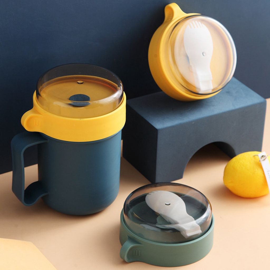 1 cốc đựng súp/cà phê bằng nhựa màu trơn không rò rỉ kiểu Nhật Bản dung tích 500ml