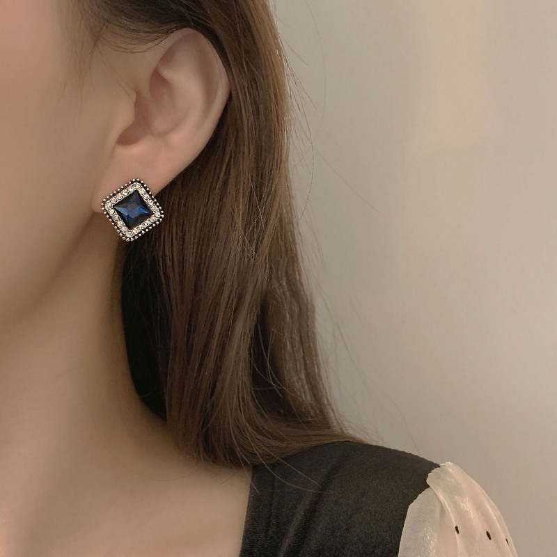 Đôi khuyên tai MOCHASHU mạ bạc 925 đính đá zircon dáng vuông xinh xắn thời trang