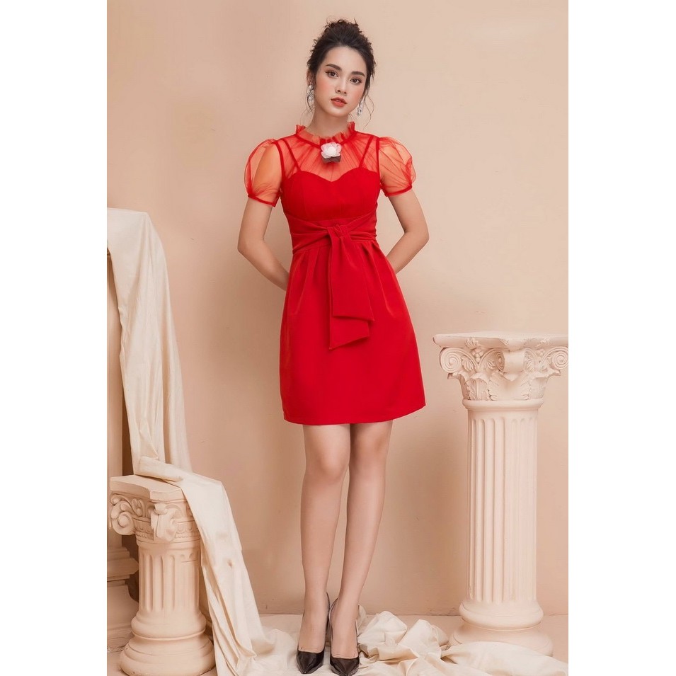 Đầm Váy thun thiết kế cao cấp ôm body tay phồng cúp ngực phối lưới (sản phẩm có nhiều size)