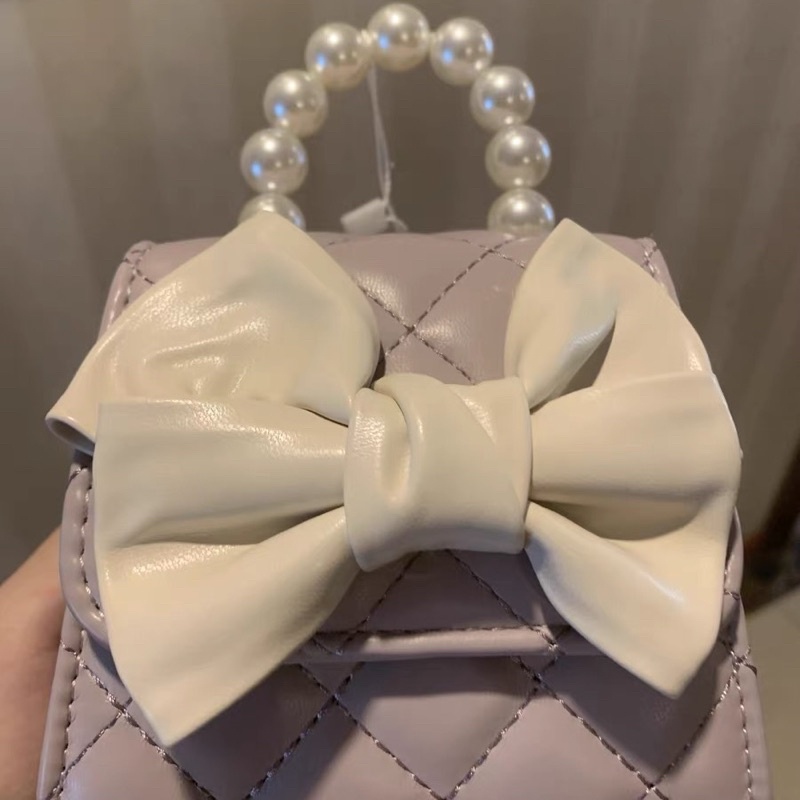 TÚI MINI ĐÍNH CƯỜM TRẮNG KÈM NƠ XINH TONE MÀU PASTEL