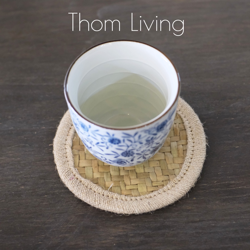 Lót ly cỏ bàng viền vải bố đường kính 10cm - thấm hút nước tốt giữ bàn khô ráo