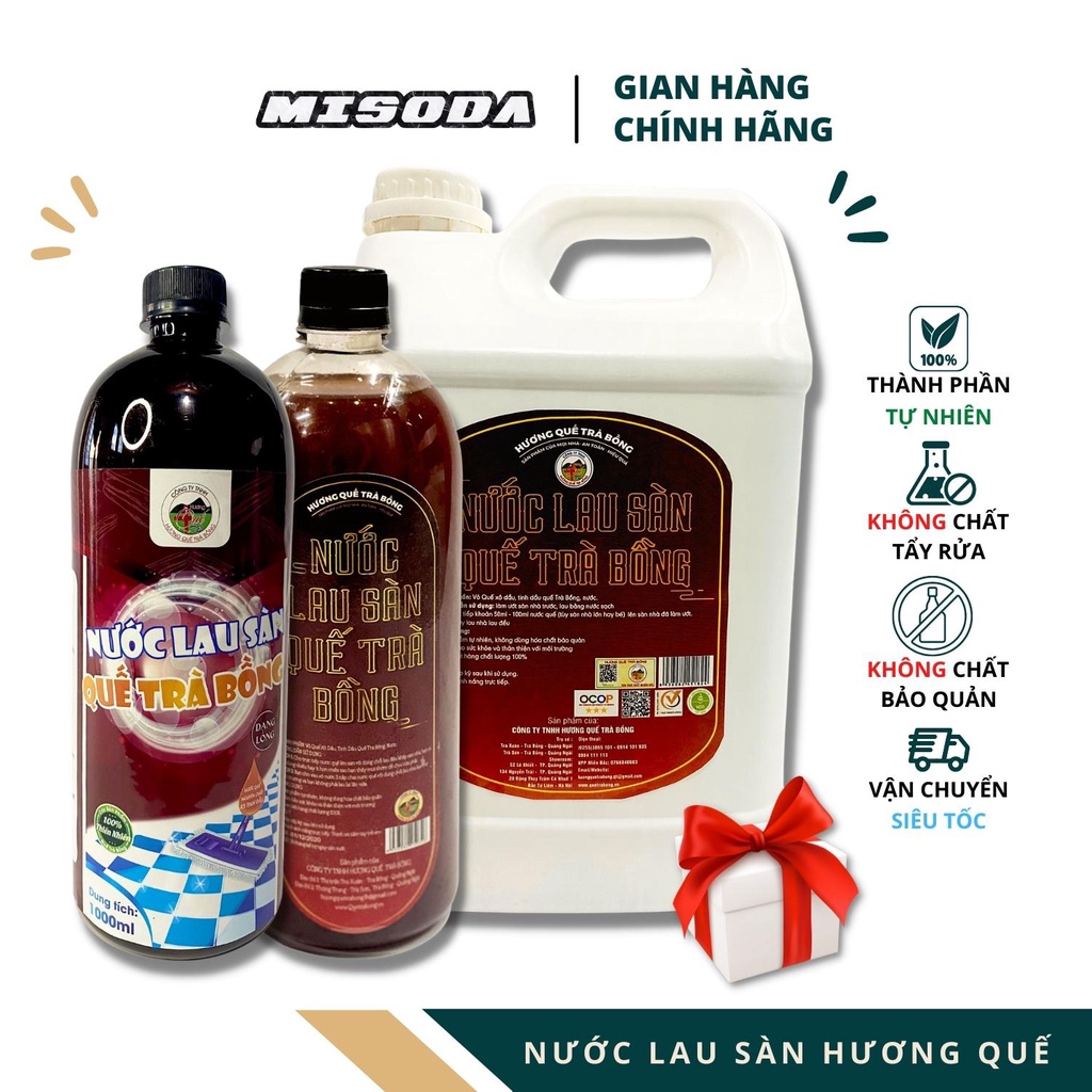 Nước lau sàn Hương Quế Trà Bồng 1000ml - 5000ml, Organic thiên nhiên diệt khuẩn, xua đuổi côn trùng , an toàn cho da